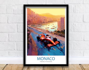 Monaco Grand Travel Print  Monaco Wall Decor Grand Prix Poster Motor racing Travel Prints Monaco Art Print Racing Illustration Monaco