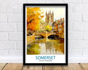 Somerset UK Travel Print  Somerset Wall Decor Somerset Poster UK Travel Prints Somerset Art Print Somerset Illustration Somerset Wall Art