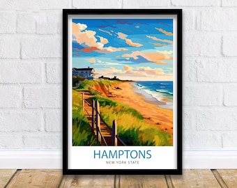 Hamptons New York State Travel Print| Hamptons Wall Decor Hamptons Poster New York State Travel Prints Hamptons Art Print Hamptons