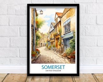 Somerset UK Reise Druck Somerset Wand Dekor Somerset Poster UK Reise Drucke Somerset Kunstdruck Somerset Illustration Somerset Wand Kunst