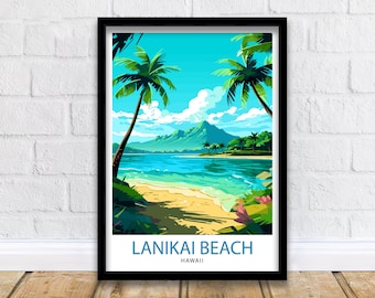 Lanikai Beach Travel Print  Lanikai Wall Decor Lanikai Poster Hawaii Travel Prints Lanikai Art Print Lanikai Illustration Lanikai Wall Art