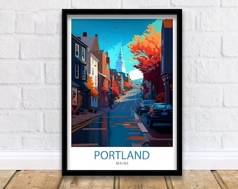 Impresión de viaje de Portland, Maine Decoración de pared de Portland Decoración del hogar de Portland Ilustración de Portland, Maine Póster de viaje Regalo para Portland, Maine