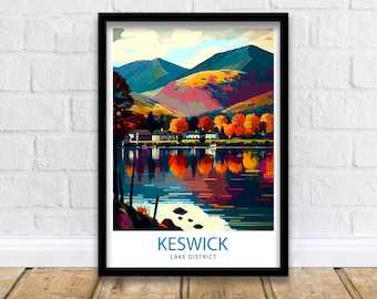 Keswick Lake District Travel Print  Lake District Wall Decor Keswick Home Living Decor Lake District Illustration Travel Poster