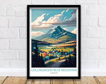 Blue Mountain Canada Travel Print, Collingwood Ontario Illustration