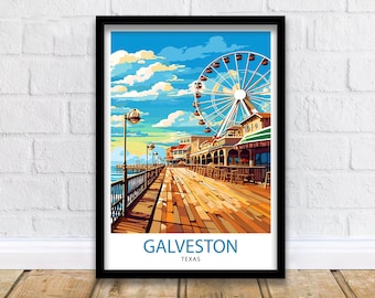 Impression de voyage de Galveston au Texas Décoration murale de Galveston Poster de Galveston Impressions de voyage au Texas Impression d'art de Galveston Illustration de Galveston Galveston