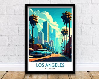 Los Angeles Reisedruck | LA Wand Kunst Kalifornien Reise Poster Los Angeles Skyline Illustration LA Stadtbild Druck Geschenk für LA Liebhaber