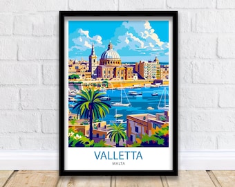 Valletta Malta Travel Print , Valletta Wall Art, Valletta Decor, Malta Illustration, Travel Poster, Gift For Malta, Malta Home Decor