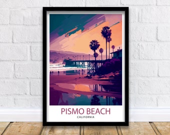 Pismo Beach California Travel Print| Pismo Beach Wall Art Pismo Beach Home Decor Pismo Beach Illustration Travel Poster Gift for Pismo Beach