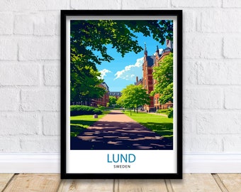 Lund Sweden Print  Charming University Town Art Historical Swedish City Poster Scenic Cobblestone Streets Wall Decor Lund Cathedral