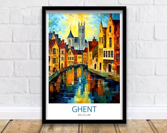 Ghent Belgium Travel Print  Ghent Wall Decor Ghent Poster Belgium Travel Prints Ghent Art Print Ghent Illustration Ghent Wall Art Belgium