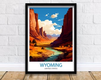 Wyoming USA Travel Print  Wyoming Wall Decor Wyoming Poster USA Travel Prints Wyoming Art Print Wyoming Illustration Wyoming Wall Art