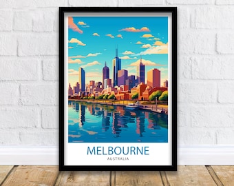 Impresión de viaje de Melbourne, Australia. Decoración de pared con paisaje urbano de Melbourne. Póster de Melbourne. Impresiones de viaje de Australia. Impresión artística de Melbourne.