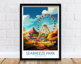 Seabreeze Amusement Park Texas Travel Print| Texas Wall Decor Seabreeze Park Poster Amusement Park Travel Prints Texas Art Print