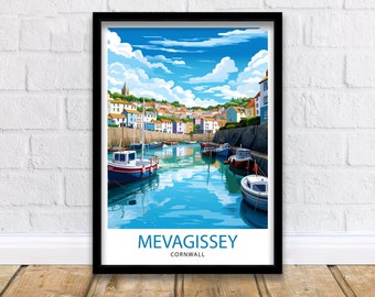 Mevagissey Cornwall Travel Print Mevagissey Wall Decor Mevagissey Poster Cornwall Travel Prints Mevagissey Art Print Mevagissey Illustration