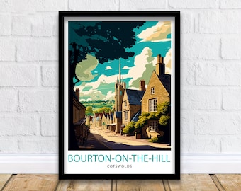 Bourton on the Hill Travel Print  Cotswolds Wall Art Bourton on the Hill Home Decor England Illustration Travel Poster Gift For Travelers