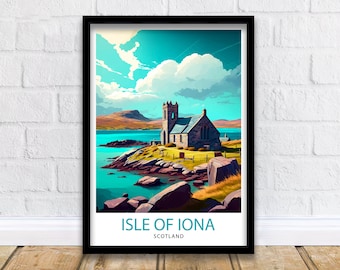 Isle of Iona Scotland Travel Print  Iona Wall Decor Iona Home Living Decor Iona Scotland Illustration Travel Poster Gift for Iona Scotland