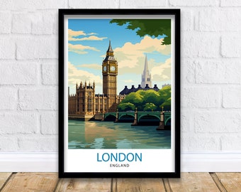 London Travel Print  London Wall Art London Home Decor London Illustration Travel Poster Gift For London UK Home Decor