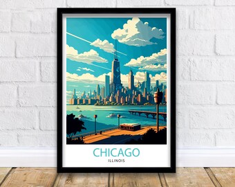 Chicago Skyline Art Print | Illinois Travel Poster