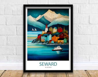 Seward Alaska Travel Print  Seward Wall Decor Seward Home Living Decor Alaska Illustration Travel Poster Gift For Seward Alaska Home Decor