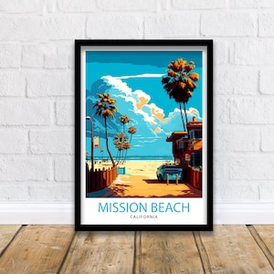 Mission Beach California Travel Print| Mission Beach Wall Art Mission Beach Home Decor Travel Poster Gift For Mission Beach California Wall