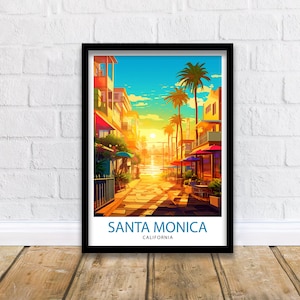 Santa Monica Beach Travel Print  California Wall Art Beach Decor Santa Monica Pier Travel Poster Gift for Beach Lovers