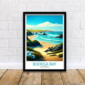 Bodega Bay Travel Print|, California Coastal Wall Art Bodega Bay California Beach Print Coastal Home Deco Bodega Bay Illustration