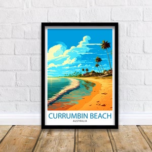Currimbin Beach Travel Print  Coastal Wall Decor Beach Poster Australian Beach Prints Currimbin Beach Art Print Beach Illustration Currimbin