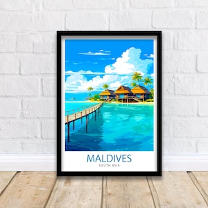 Maldives Travel Print  Maldives Wall Decor Maldives Poster Tropical Travel Prints Maldives Art Print Maldives Illustration Maldives Wall Art