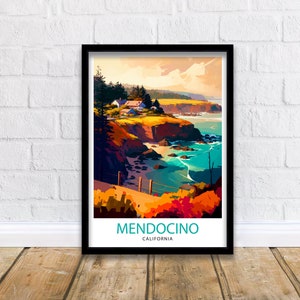 Mendocino California Travel Print| Wall Decor, Home Living Decor California Illustration Travel Poster, Gift For Mendocino, California Home
