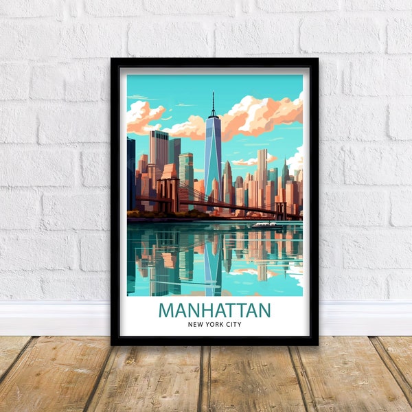 Manhattan New York City Travel Print| Manhattan Wall Decor Manhattan Poster NYC Travel Prints Manhattan Art Print Manhattan Illustration