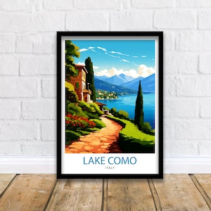 Lake Como Italy Travel Print  Wall Decor Home Living Decor Italy Illustration Travel Poster Gift For Italy Home Decor
