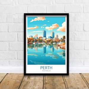 Perth Australia Travel Print  Perth Wall Decor Perth Cityscape Poster Australia Travel Prints Perth Art Print Perth Illustration Perth Wall