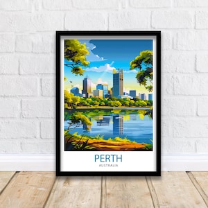 Perth Australia Travel Print  Perth Wall Decor Perth Cityscape Poster Australia Travel Prints Perth Art Print Perth Illustration Perth Wall
