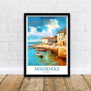 Mousehole Cornwall Travel Print  Mousehole Wall Decor Mousehole Illustration Mousehole Travel Poster Gift For Cornwall Lovers Home Decor
