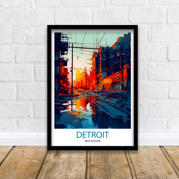 Detroit Michigan Travel Print| Detroit Wall Decor Detroit Poster USA Travel Prints Detroit Art Print Detroit Illustration Detroit Wall Art