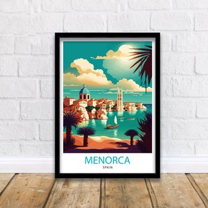 Menorca Spain Travel Print  Menorca Wall Art Menorca Home Decor Menorca Illustration Menorca Travel Poster Spain Print, Travel Print