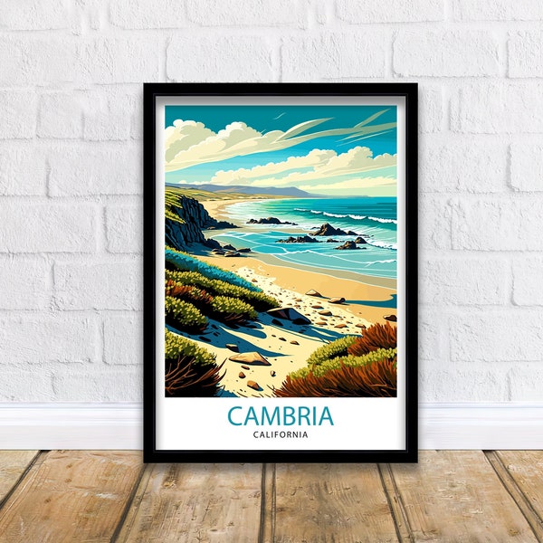 Cambria California Travel Print| Cambria Wall Art Coastal Home Decor Travel Poster Gift for Cambria California Wall Art