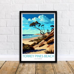 Torrey Pines Beach California Travel Print| Torrey Pines Wall Decor Torrey Pines Home Living Decor Torrey Pines Illustration Travel Poster