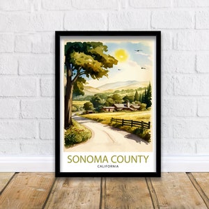 Sonoma California Travel Print| Poster, Sonoma Wall Art Sonoma Home Decor Sonoma Gift Idea Sonoma Illustration Sonoma Valley Print