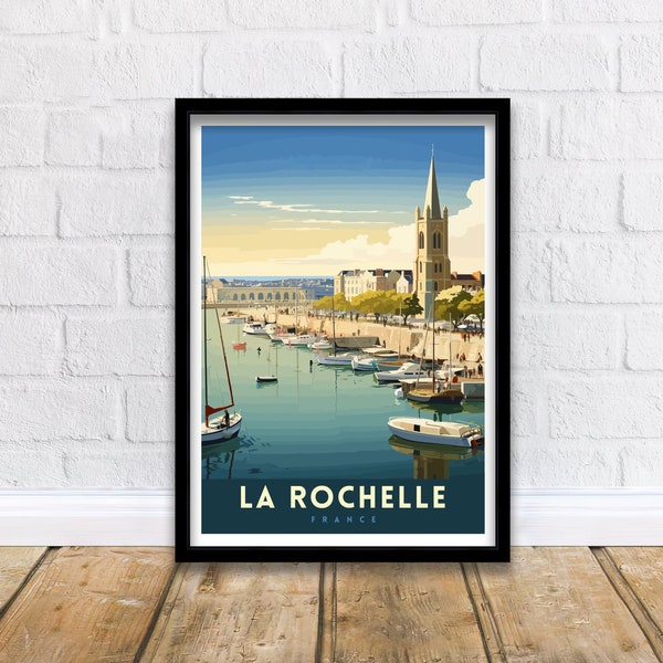 La Rochelle Travel Print  La Rochelle Wall Decor France Illustration Travel Poster Gift for La Rochelle Home Decor