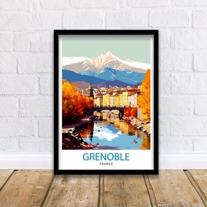 Impresión de viaje de Grenoble, Francia, decoración de pared de Francia, póster de Grenoble, impresiones de viaje de los Alpes franceses, impresión artística de Francia, ilustración de Grenoble, francés