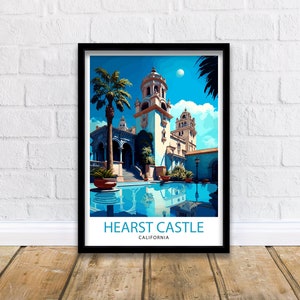 Hearst Castle California Travel Print| Wall Decor, Home Living Decor California Illustration Travel Poster Gift For California Home Decor