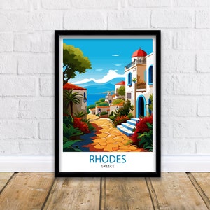 Rhodes Greece Travel Print  Rhodes Wall Decor Greek Island Poster Rhodes Travel Prints Rhodes Island Art Print Rhodes Illustration Greece
