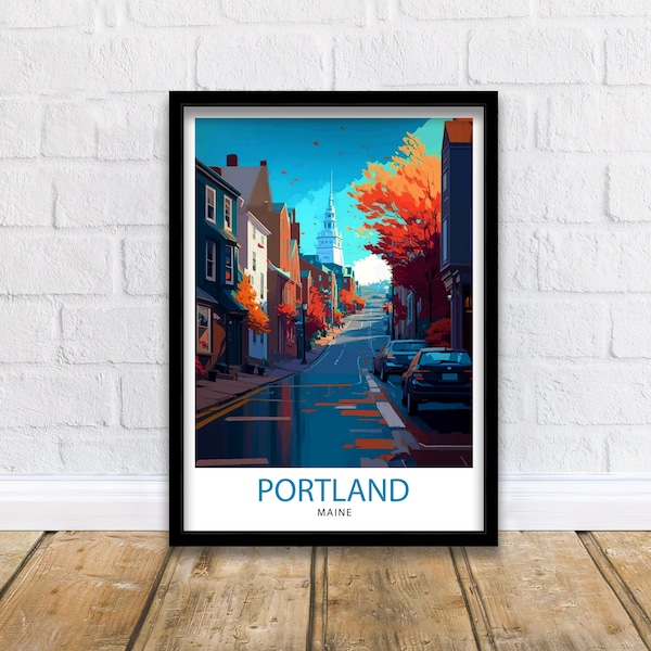 Portland Maine Travel Print Portland Wall Decor Portland Home Living Decor Portland Maine Illustration Travel Poster Gift for Portland Maine