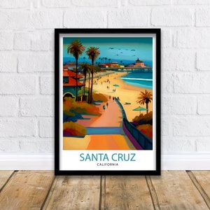 Santa Cruz California Travel Print  Wall Art, Home Decor Santa Cruz Illustration Travel Poster Gift for Santa Cruz California Home Decor
