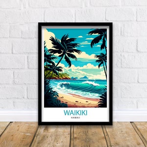 Waikiki Travel Print  Waikiki Wall Art Hawaii Poster Waikiki Beach Print Travel Decor Hawaii Art Print Waikiki Illustration