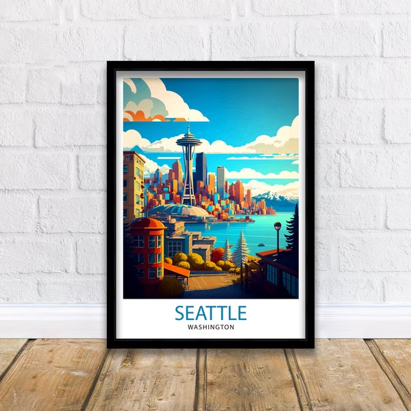 Seattle Travel Print| Seattle Wall Art Seattle Skyline Seattle Home Decor Travel Poster Washington Print, US Travel Print