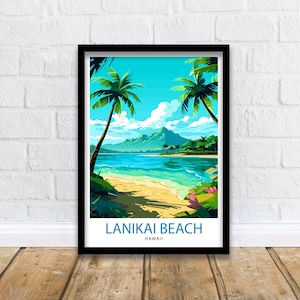 Lanikai Beach Travel Print  Lanikai Wall Decor Lanikai Poster Hawaii Travel Prints Lanikai Art Print Lanikai Illustration Lanikai Wall Art