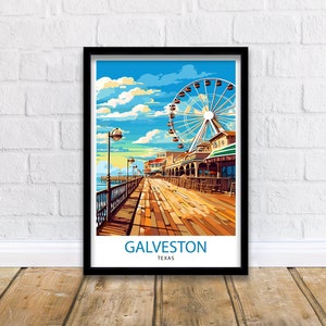 Galveston Texas Travel Print  Galveston Wall Decor Galveston Poster Texas Travel Prints Galveston Art Print Galveston Illustration Galveston