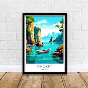 Phuket Thailand Travel Print  Tropical Paradise Wall Decor Phuket Island Poster Thailand Travel Prints Beach Art Print Phuket Illustration